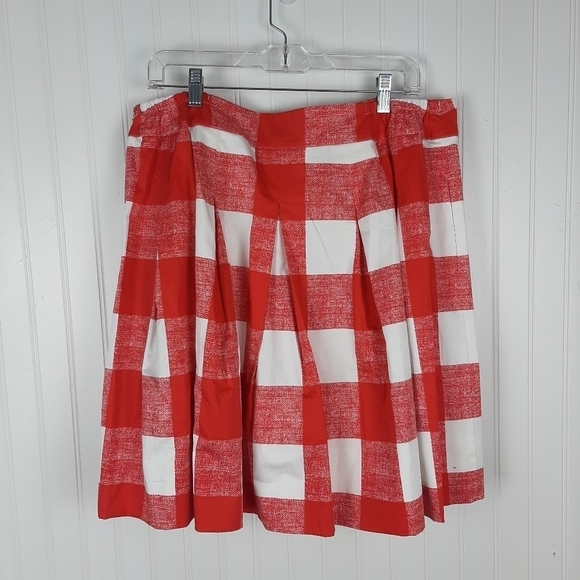 Talbots Gingham Plaid Full Skirt Plus Petite Size16W Red White Hemmed Length 21" - Picture 7 of 9